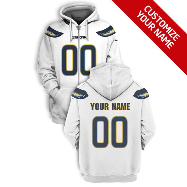 Los Angeles Chargers Active Player Custom 2021 White Pullover Hoodie(Stitched number&name)