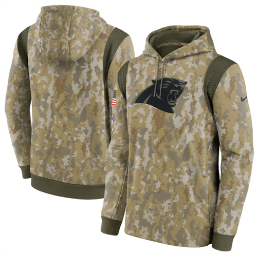 Men's Carolina Panthers Camo 2021 Salute To Service Therma Performance Pullover Hoodie