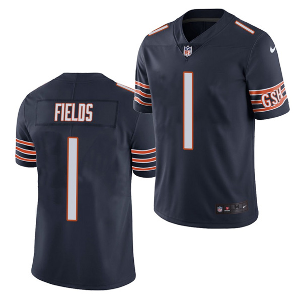 Men's Chicago Bears #1 Justin Fields Navy 2021 NFL Draft Vapor Untouchable Limited Stitched Jersey