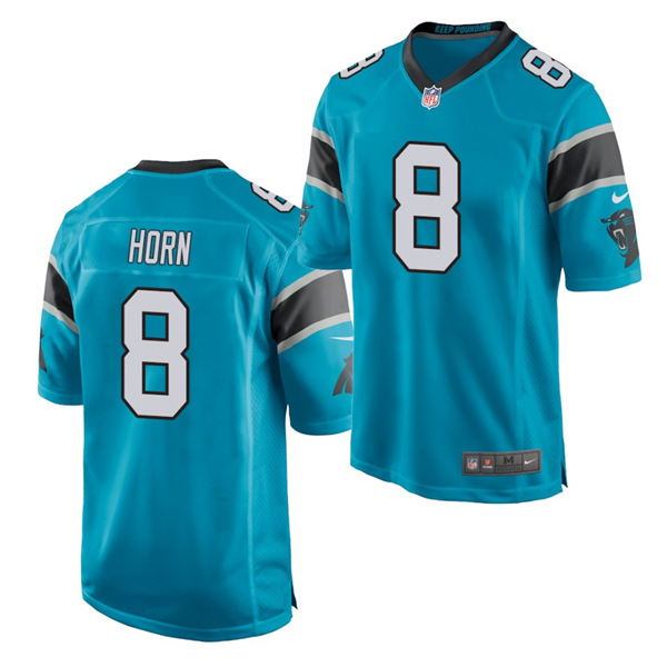 Men's Carolina Panthers #8 Jaycee Horn Blue Stitched NFL Jersey