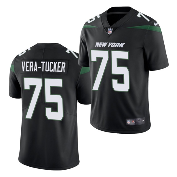 Men's New York Jets #75 Alijah Vera-Tucker 2021 NFL Draft Black Vapor Untouchable Limited Stitched Jersey