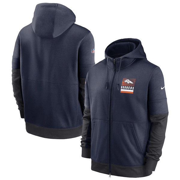 Men's Denver Broncos Navy Sideline Impact Lockup Performance Full-Zip NFL Hoodie