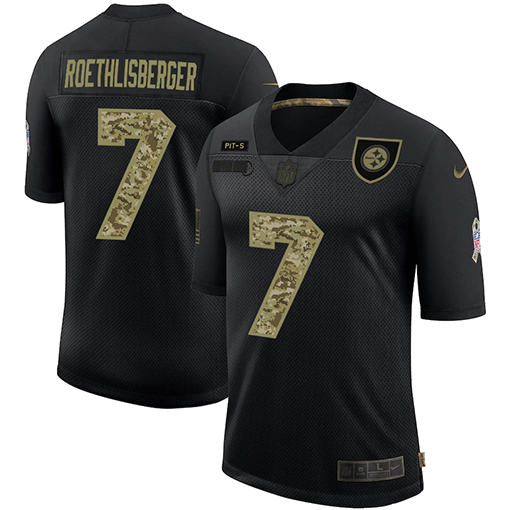 Men's Pittsburgh Steelers #7 Ben Roethlisberger 2020 Black Camo Salute To Service Limited Stitched NFL Jersey - Click Image to Close