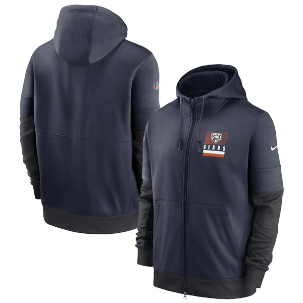 Men's Chicago Bears Navy Sideline Impact Lockup Performance Full-Zip NFL Hoodie