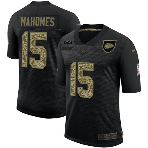 Men's Kansas City Chiefs #15 Patrick Mahomes Black Camo Salute To Service Limited Stitched NFL Jersey