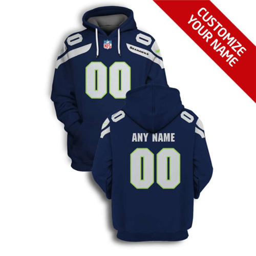 Seattle Seahawks Active Player Custom 2021 Navy Pullover Hoodie(Stitched number&name)