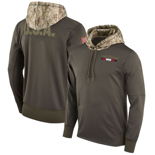 Men's Atlanta Falcons Nike Olive Salute to Service Sideline Therma Pullover Hoodie - Click Image to Close