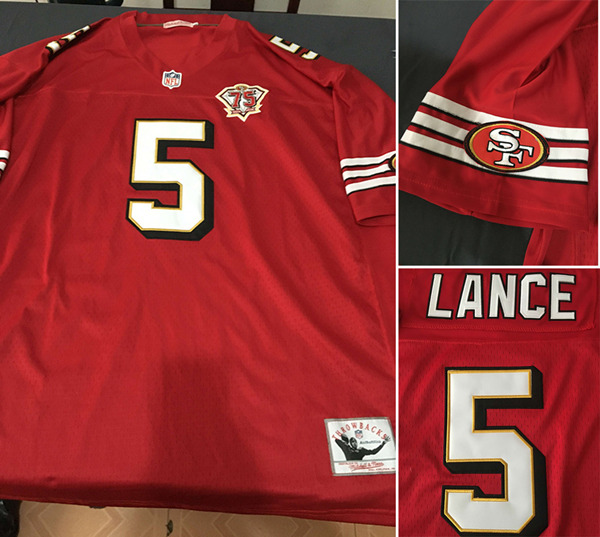 Men's San Francisco 49ers #5 Trey Lance Red Throwback with 75th Anniversary Vapor Untouchable Limited Stitched NFL Jersey