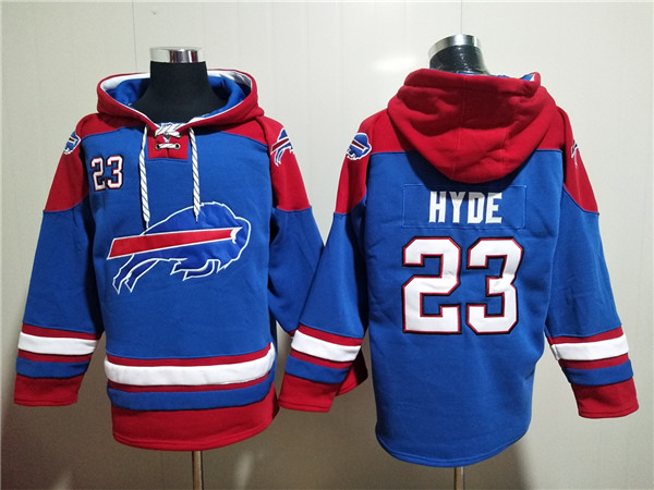 Men's Buffalo Bills #23 Micah Hyde Red/Blue Ageless Must-Have Lace-Up Pullover Hoodie - Click Image to Close