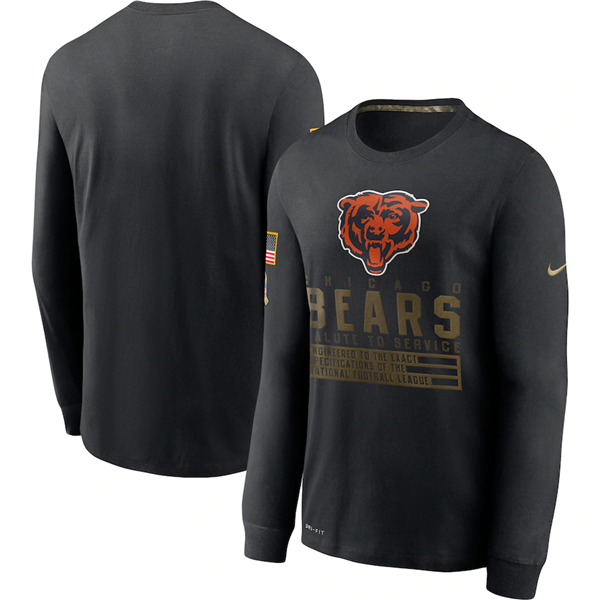 Chicago Bears 2020 Black Salute To Service Sideline Performance Long Sleeve NFL T-Shirt (All Size)