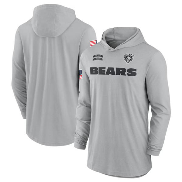 Men's Chicago Bears 2024 Gray Salute to Service Lightweight Performance Long Sleeve Hooded T-Shirt