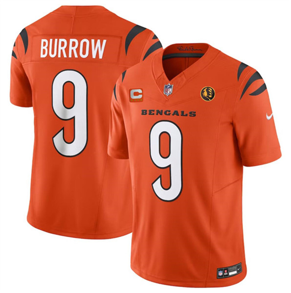 Men's Cincinnati Bengals #9 Joe Burrow Orange 2023 F.U.S.E. With 4-star C Patch And John Madden Patch Vapor Limited Football Stitched Jersey - Click Image to Close