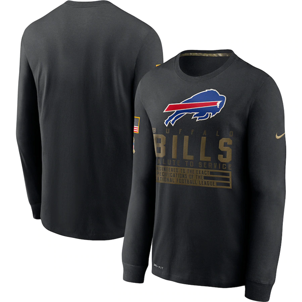 Buffalo Bills 2020 Black Salute To Service Sideline Performance Long Sleeve NFL T-Shirt (All Size)