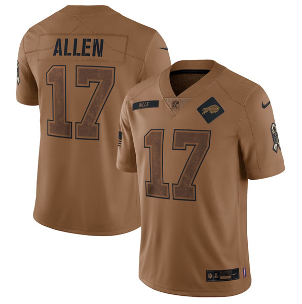 Men's Buffalo Bills #17 Josh Allen 2023 Brown Salute To Service Limited Football Stitched Jersey - Click Image to Close