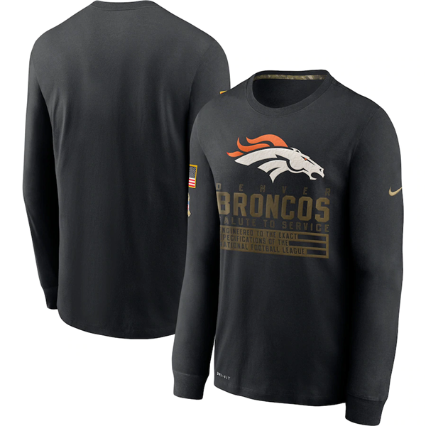 Denver Broncos 2020 Black Salute To Service Sideline Performance Long Sleeve NFL T-Shirt (All Size)