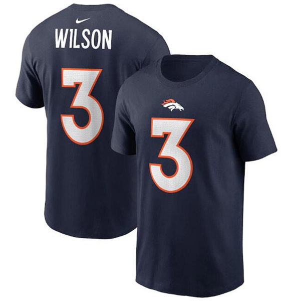 Men's Denver Broncos #3 Russell Wilson 2022 Navy Name & Number T-Shirt