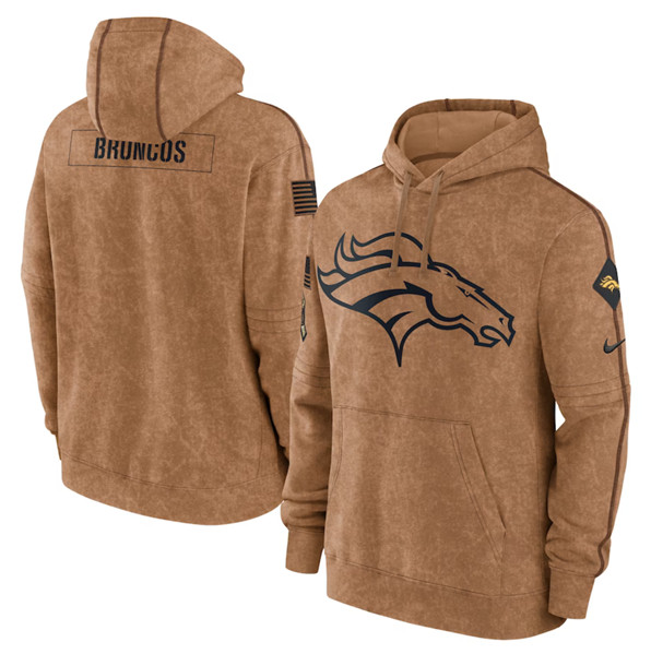 Men's Denver Broncos 2023 Brown Salute to Service Pullover Hoodie - Click Image to Close