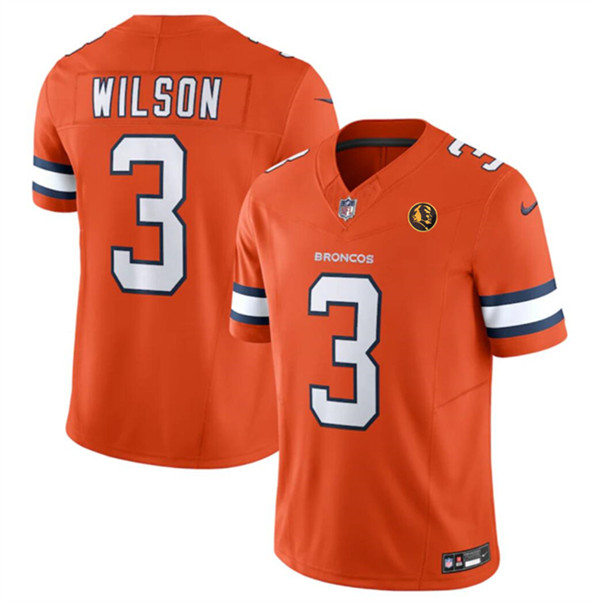 Men's Denver Broncos #3 Russell Wilson Orange 2023 F.U.S.E. With John Madden Patch Vapor Limited Football Stitched Jersey - Click Image to Close