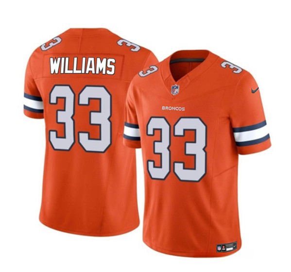 Men's Denver Broncos #33 Javonte Williams Orange 2023 F.U.S.E. Vapor Untouchable Football Stitched Jersey