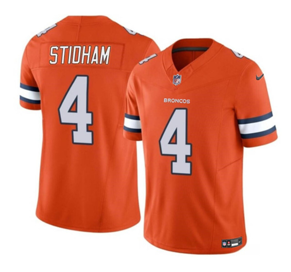 Men's Denver Broncos #4 Jarrett Stidham Orange 2023 F.U.S.E. With John Madden Patch Vapor Limited Football Stitched Jersey - Click Image to Close