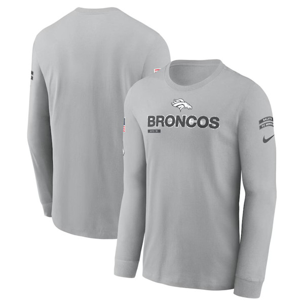 Men's Denver Broncos 2024 Gray Salute To Service Long Sleeve T-Shirt