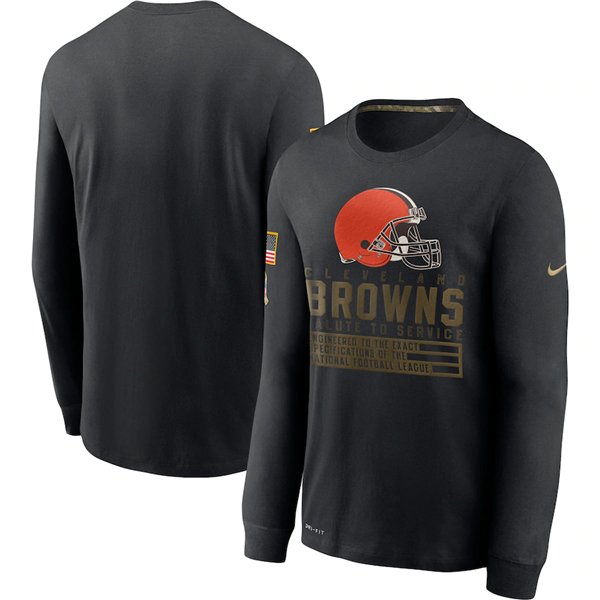 Cleveland Browns 2020 Black Salute To Service Sideline Performance Long Sleeve NFL T-Shirt (All Size)