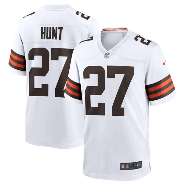 Men's Cleveland Browns #27 Kareem Hunt White Stitched Game Jersey - Click Image to Close