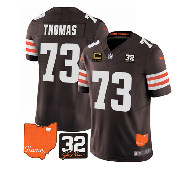 Men's Cleveland Browns #73 Joe Thomas Brown 2023 F.U.S.E. With Jim Brown Memorial Patch and 4-Star C Patch Vapor Untouchable Limited Stitched Jersey