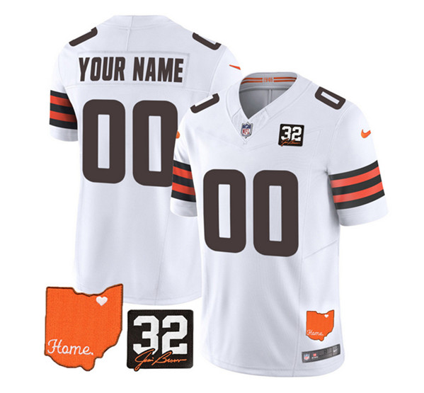 Men's Cleveland Browns Active Player Custom White 2023 F.U.S.E. With Jim Brown Memorial Patch Vapor Untouchable Limited Stitched Jersey - Click Image to Close