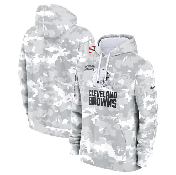 Men's Cleveland Browns 2024 Arctic Camo Salute to Service Club Fleece Pullover Hoodie