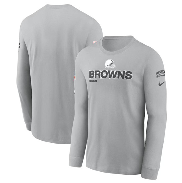 Men's Cleveland Browns 2024 Gray Salute To Service Long Sleeve T-Shirt