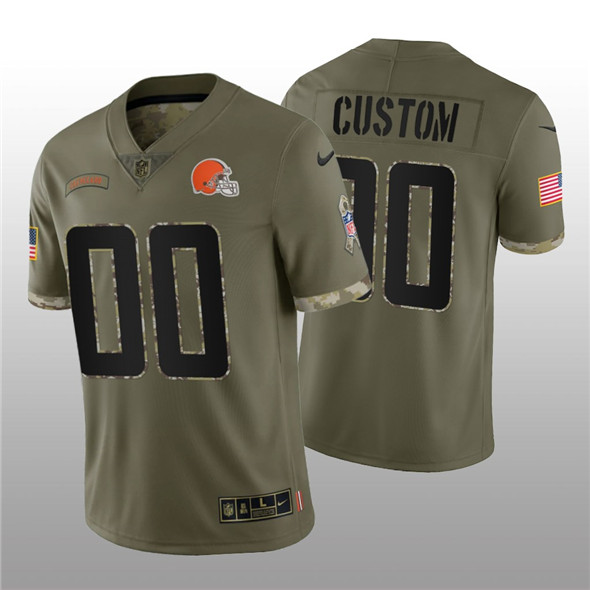 Men's Cleveland Browns ACTIVE PLAYER Custom 2022 Olive Salute To Service Limited Stitched Jersey - Click Image to Close