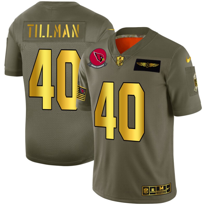 Men's Arizona Cardinals #40 Pat Tillman 2019 Olive/Gold Salute To Service Limited Stitched NFL Jersey - Click Image to Close