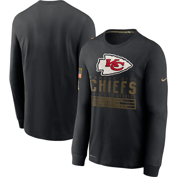 Kansas City Chiefs 2020 Black Salute To Service Sideline Performance Long Sleeve NFL T-Shirt (All Size)