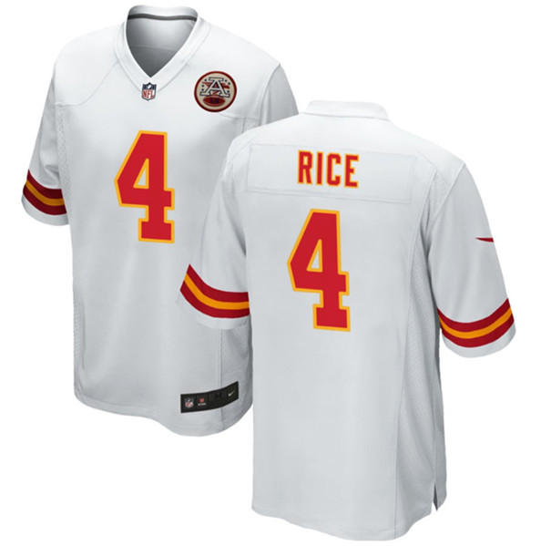 Men??s Kansas City Chiefs #4 Rashee Rice White Football Stitched Game Jersey - Click Image to Close