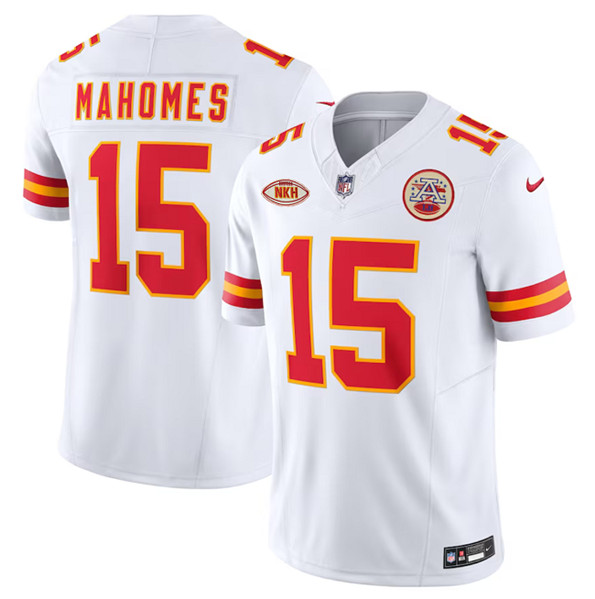 Men??s Kansas City Chiefs #15 Patrick Mahomes White 2023 F.U.S.E. With "NKH" Patch Vapor Untouchable Limited Football Stitched Jersey