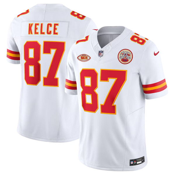 Men??s Kansas City Chiefs #87 Travis Kelce White 2023 F.U.S.E. With "NKH" Patch Vapor Untouchable Limited Football Stitched Jersey