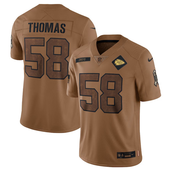 Men??s Kansas City Chiefs #58 Derrick Thomas 2023 Brown Salute To Service Limited Football Stitched Jersey