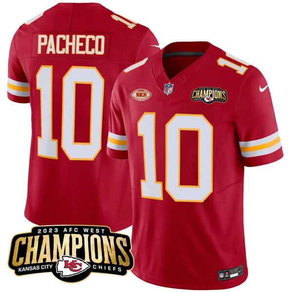 Men??s Kansas City Chiefs #10 Isiah Pacheco Red 2023 F.U.S.E. AFC West Champions With "NKH" Patch Vapor Untouchable Limited Football Stitched Jersey