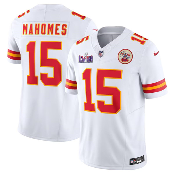 Men??s Kansas City Chiefs #15 Patrick Mahomes White F.U.S.E. Super Bowl LVIII Patch Vapor Untouchable Limited Football Stitched Jersey