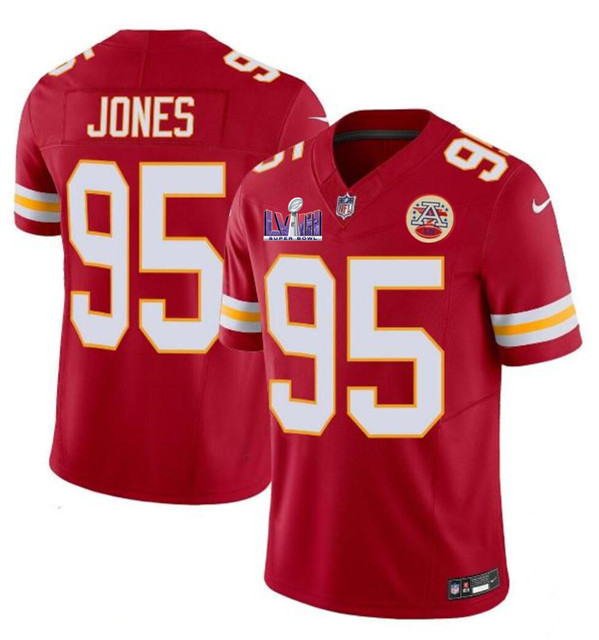 Men??s Kansas City Chiefs #95 Chris Jones Red 2024 F.U.S.E. Super Bowl LVIII Patch Vapor Untouchable Limited Football Stitched Jersey