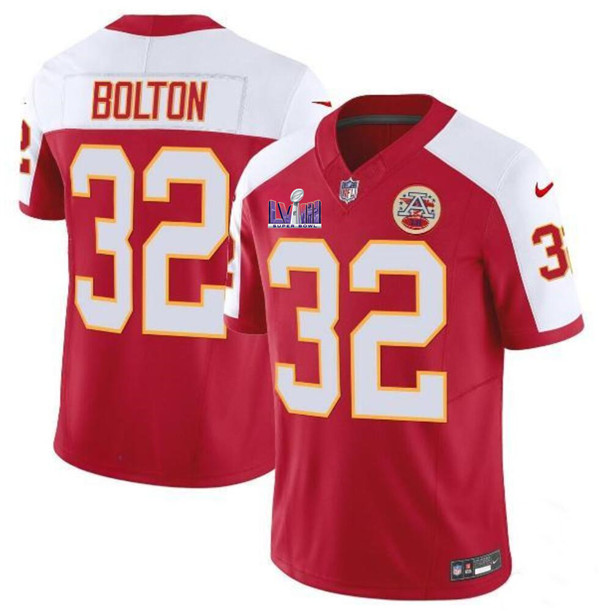 Men??s Kansas City Chiefs #32 Nick Bolton Red/White 2024 F.U.S.E. Super Bowl LVIII Patch Vapor Untouchable Limited Football Stitched Jersey