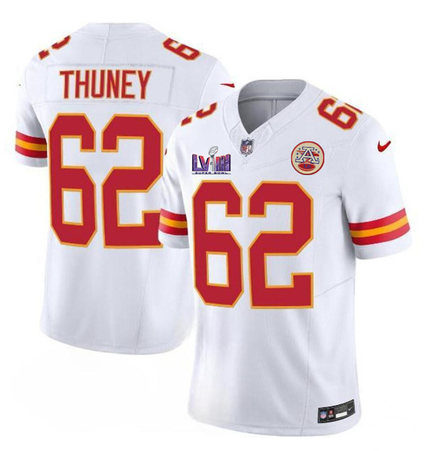 Men??s Kansas City Chiefs #62 Joe Thuney White 2024 F.U.S.E. Super Bowl LVIII Patch Vapor Untouchable Limited Football Stitched Jersey