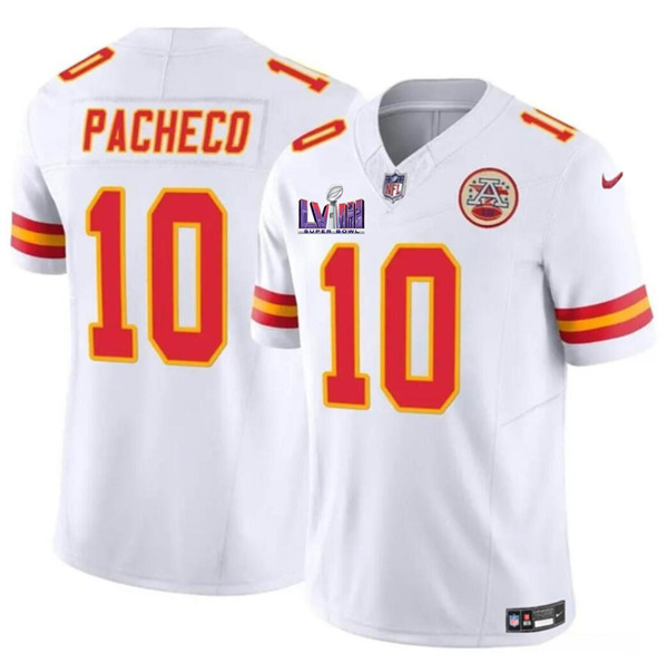 Men??s Kansas City Chiefs #10 Isiah Pacheco White F.U.S.E. Super Bowl LVIII Patch Vapor Untouchable Limited Football Stitched Jersey