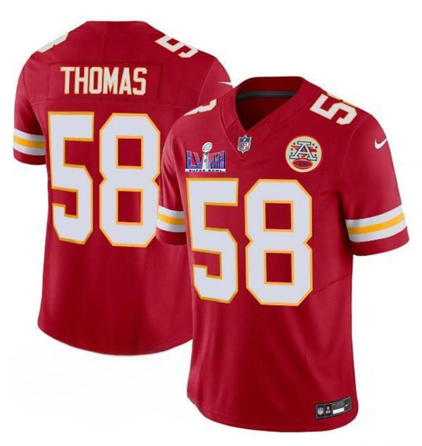 Men??s Kansas City Chiefs #58 Derrick Thomas Red 2024 F.U.S.E. Super Bowl LVIII Patch Vapor Untouchable Limited Football Stitched Jersey