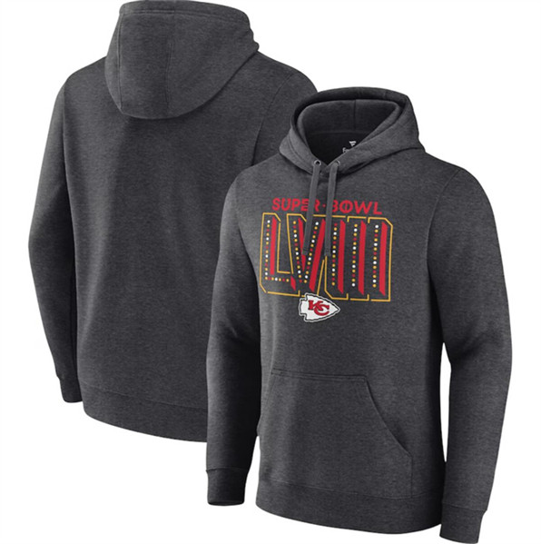 Men's Kansas City Chiefs Heather Charcoal Super Bowl LVIII Local Pullover Hoodie - Click Image to Close