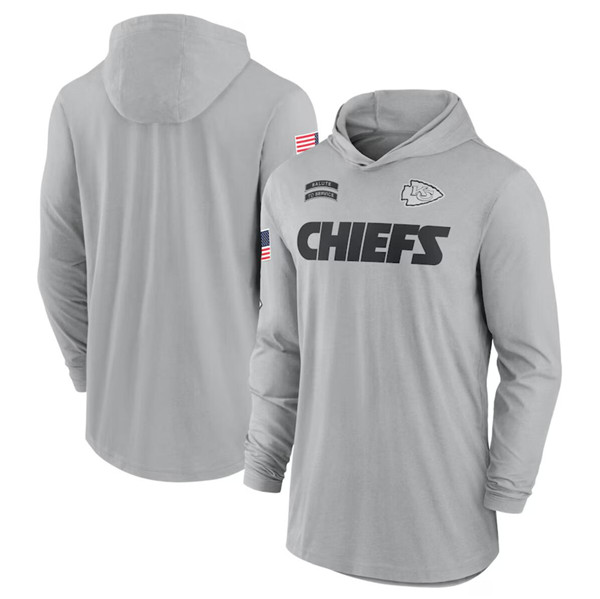 Men's Kansas City Chiefs 2024 Gray Salute to Service Lightweight Performance Long Sleeve Hooded T-Shirt