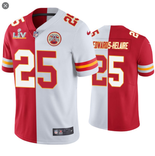 Men's Kansas City Chiefs #25 Clyde Edwards-Helaire Red/White 2021 Super Bowl LV Vapor Limited Stitched NFL Jersey