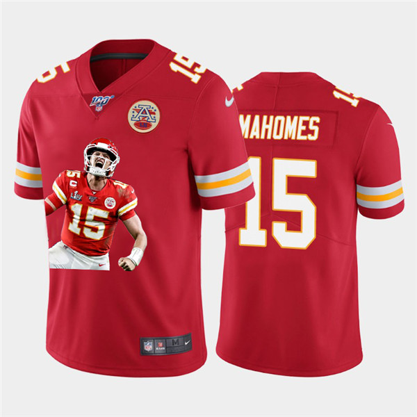 Men's Kansas City Chiefs #15 Patrick Mahomes Red 100th Season Portrait Edition NFL Jersey