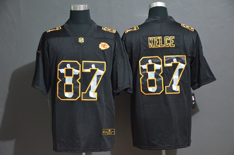 Men's Kansas City Chiefs #87 Travis Kelce 2020 Black Jesus Faith Edition Limited Stitched Jersey